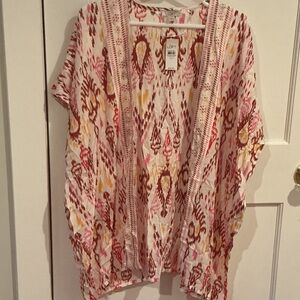 LOFT Ikat pink and red kimono cover up